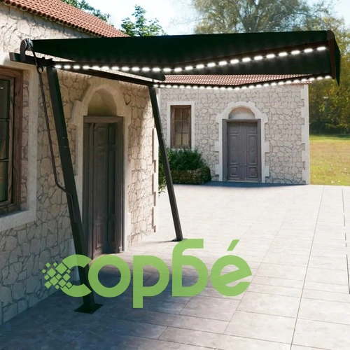 Ръчно прибиращ се сенник с LED, 4x3 м, антрацит ➤ топ цена ➤ sorbe.bg