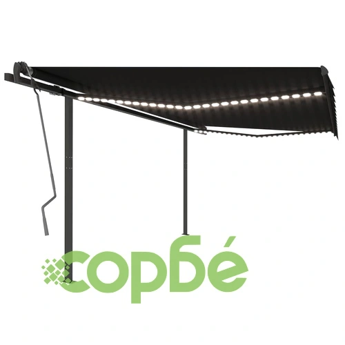 Автоматична тента с LED и сензор за вятър, 4x3 м, антрацит ➤ топ цена ➤ sorbe.bg