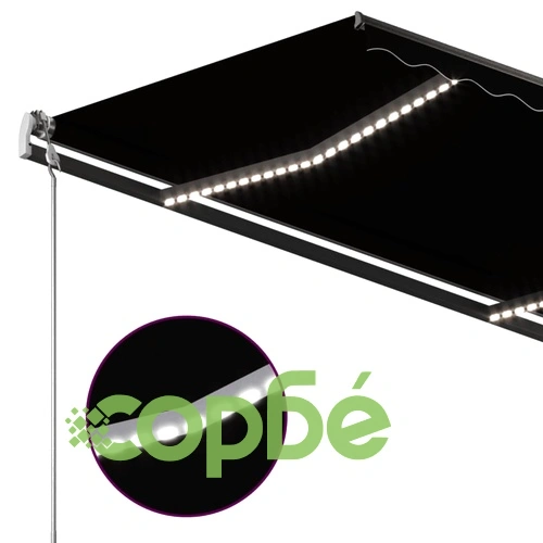 Автоматична тента с LED и сензор за вятър, 4x3 м, антрацит ➤ топ цена ➤ sorbe.bg
