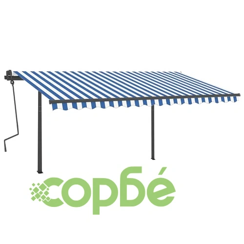 Ръчно прибиращ се сенник с LED, 4,5x3 м, синьо и бяло ➤ топ цена ➤ sorbe.bg