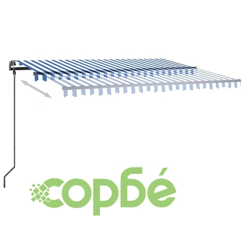 Ръчно прибиращ се сенник с LED, 4,5x3 м, синьо и бяло ➤ топ цена ➤ sorbe.bg