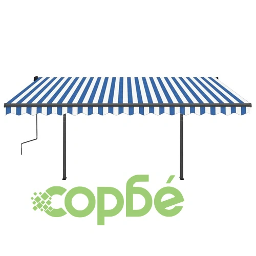 Ръчно прибиращ се сенник с LED, 4,5x3 м, синьо и бяло ➤ топ цена ➤ sorbe.bg
