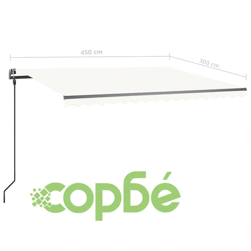 Ръчно прибиращ се сенник с LED, 4,5x3 м, кремав ➤ топ цена ➤ sorbe.bg