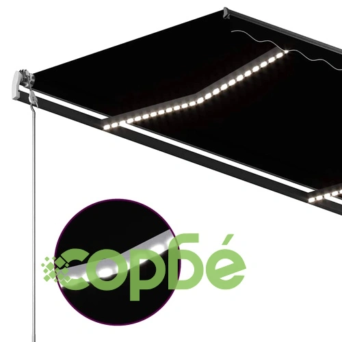 Ръчно прибиращ се сенник с LED, 4,5x3 м, антрацит ➤ топ цена ➤ sorbe.bg