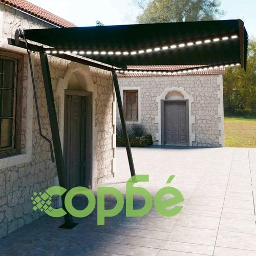 Ръчно прибиращ се сенник с LED, 4,5x3 м, антрацит ➤ топ цена ➤ sorbe.bg