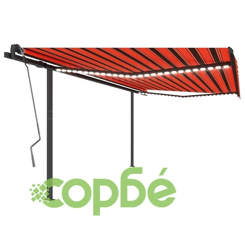 Ръчно прибиращ се сенник с LED, 4,5x3 м, оранжево и кафяво ➤ топ цена ➤ sorbe.bg