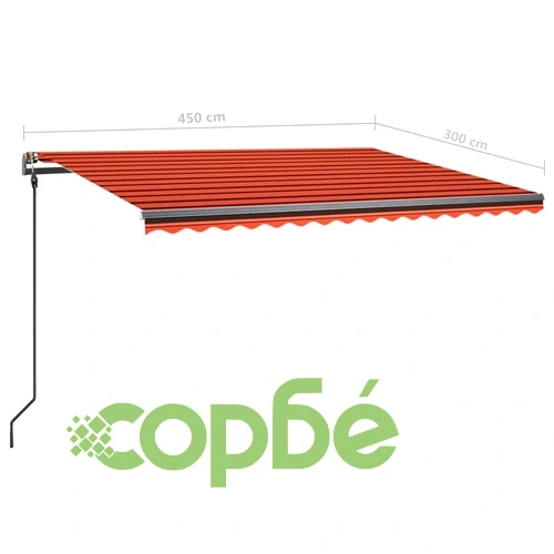 Ръчно прибиращ се сенник с LED, 4,5x3 м, оранжево и кафяво ➤ топ цена ➤ sorbe.bg