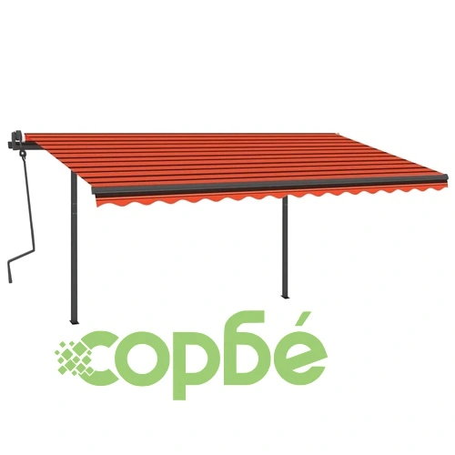 Ръчно прибиращ се сенник с LED, 4,5x3 м, оранжево и кафяво ➤ топ цена ➤ sorbe.bg