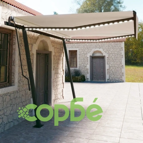 Автоматична тента с LED и сензор за вятър, 4,5x3 м, кремава ➤ топ цена ➤ sorbe.bg