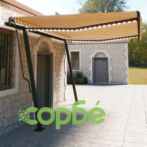 Автоматична тента с LED и сензор за вятър 4,5x3 м жълто и бяло ➤ топ цена ➤ sorbe.bg