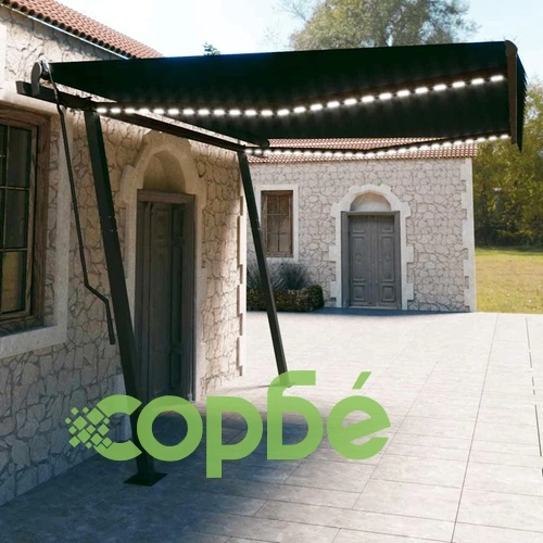 Автоматична тента с LED и сензор за вятър, 4,5x3 м, антрацит ➤ топ цена ➤ sorbe.bg