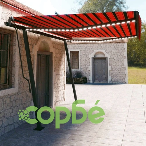 Автоматична тента LED и сензор за вятър 4,5x3 м оранжево/кафяво ➤ топ цена ➤ sorbe.bg