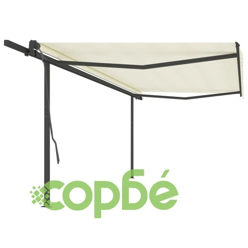 Ръчно прибиращ се сенник с пръти, 5x3 м, кремав ➤ топ цена ➤ sorbe.bg