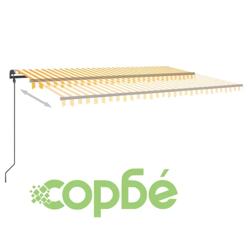 Ръчно прибиращ се сенник с LED, 5x3 м, жълто и бяло ➤ топ цена ➤ sorbe.bg
