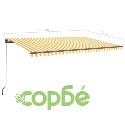 Ръчно прибиращ се сенник с LED, 5x3 м, жълто и бяло ➤ топ цена ➤ sorbe.bg