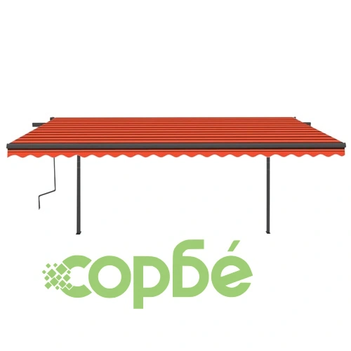 Ръчно прибираща се тента с LED, 5x3 м, оранжево и кафяво ➤ топ цена ➤ sorbe.bg