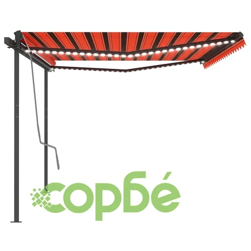 Ръчно прибираща се тента с LED, 5x3 м, оранжево и кафяво ➤ топ цена ➤ sorbe.bg