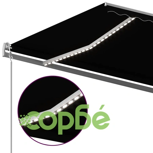 Автоматична тента с LED и сензор за вятър, 5x3 м, антрацит ➤ топ цена ➤ sorbe.bg
