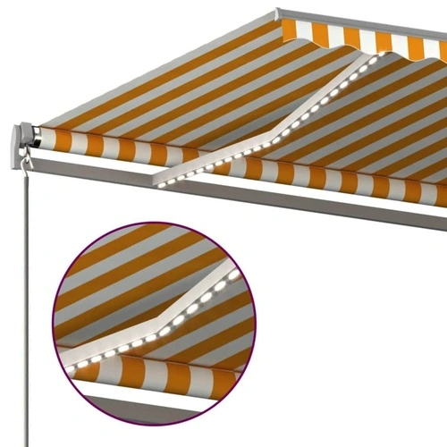 Автоматична тента с LED и сензор за вятър, 6x3 м, жълто и бяло ➤ топ цена ➤ sorbe.bg
