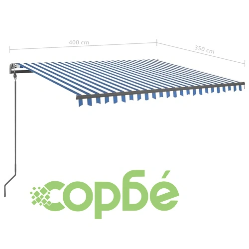 Ръчно прибиращ се сенник с LED, 4x3,5 м, синьо и бяло ➤ топ цена ➤ sorbe.bg