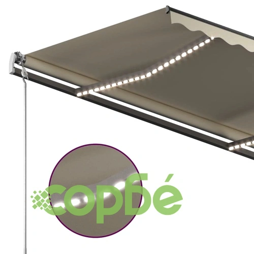 Ръчно прибиращ се сенник с LED, 4x3,5 м, кремав ➤ топ цена ➤ sorbe.bg