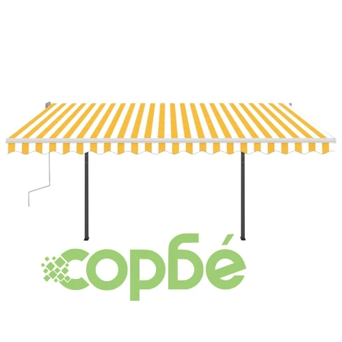 Ръчно прибиращ се сенник с LED, 4x3,5 м, жълто и бяло ➤ топ цена ➤ sorbe.bg