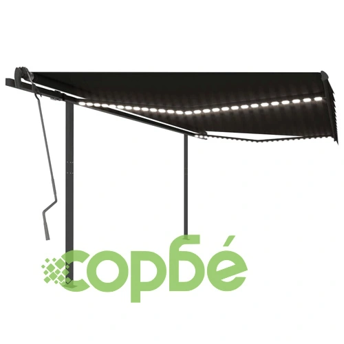 Ръчно прибиращ се сенник с LED, 4x3,5 м, антрацит ➤ топ цена ➤ sorbe.bg