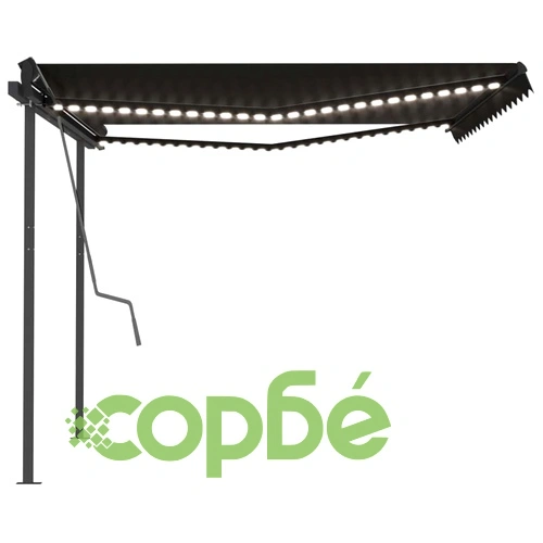 Ръчно прибиращ се сенник с LED, 4x3,5 м, антрацит ➤ топ цена ➤ sorbe.bg
