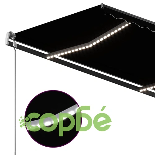 Ръчно прибиращ се сенник с LED, 4x3,5 м, антрацит ➤ топ цена ➤ sorbe.bg