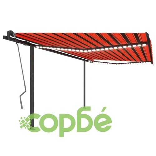 Ръчно прибираща се тента с LED, 4x3,5 м, оранжево и кафяво ➤ топ цена ➤ sorbe.bg