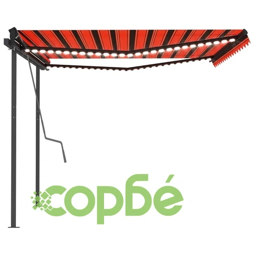 Ръчно прибираща се тента с LED, 4x3,5 м, оранжево и кафяво ➤ топ цена ➤ sorbe.bg