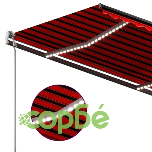 Ръчно прибираща се тента с LED, 4x3,5 м, оранжево и кафяво ➤ топ цена ➤ sorbe.bg