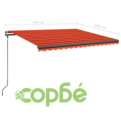 Ръчно прибираща се тента с LED, 4x3,5 м, оранжево и кафяво ➤ топ цена ➤ sorbe.bg