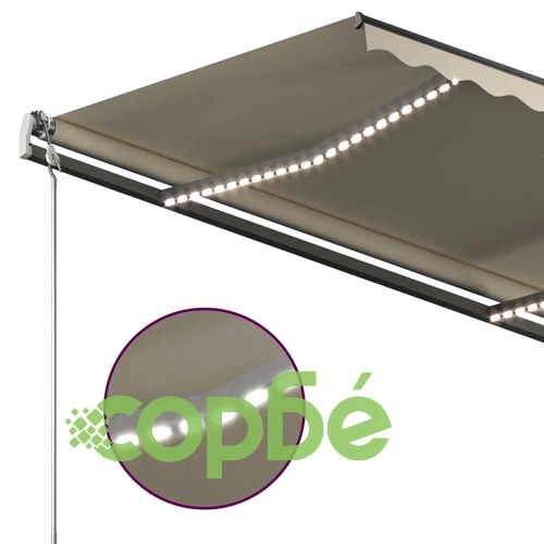 Автоматична тента с LED и сензор за вятър, 4x3,5 м, кремава ➤ топ цена ➤ sorbe.bg