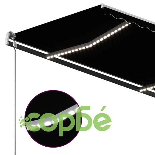 Автоматична тента с LED и сензор за вятър, 4x3,5 м, антрацит ➤ топ цена ➤ sorbe.bg