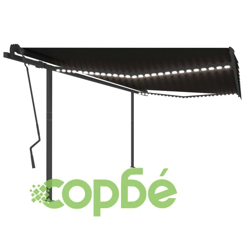 Ръчно прибиращ се сенник с LED, 4,5x3,5 м, антрацит ➤ топ цена ➤ sorbe.bg