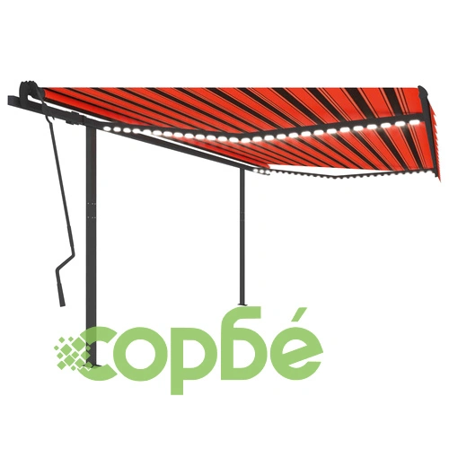 Ръчно прибираща се тента с LED, 4,5x3,5 м, оранжево и кафяво ➤ топ цена ➤ sorbe.bg