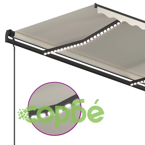 Автоматична тента с LED и сензор за вятър, 4,5x3,5 м, кремава ➤ топ цена ➤ sorbe.bg