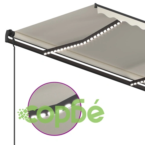 Ръчно прибиращ се сенник с LED, 5x3,5 м, кремав на топ цена от sorbe.bg Ръчно прибиращ се сенник с LED, 5x3,5 м, кремав ➤ топ цена ➤ sorbe.bg