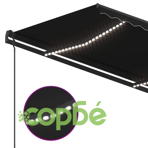 Ръчно прибиращ се сенник с LED, 5x3,5 м, антрацит ➤ топ цена ➤ sorbe.bg