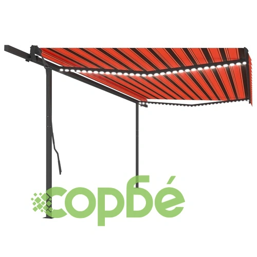 Ръчно прибираща се тента с LED, 5x3,5 м, оранжево и кафяво ➤ топ цена ➤ sorbe.bg