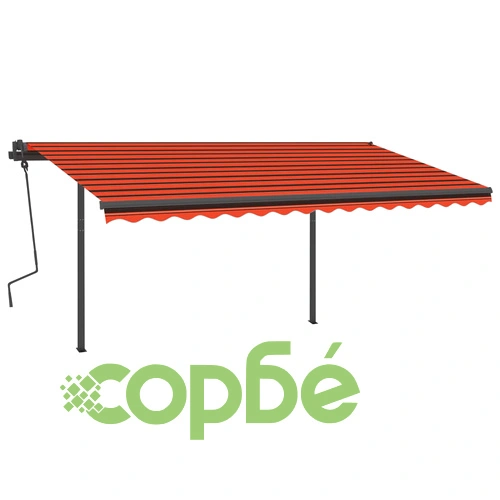 Ръчно прибираща се тента с LED, 5x3,5 м, оранжево и кафяво ➤ топ цена ➤ sorbe.bg