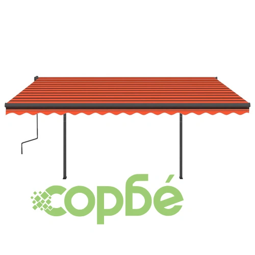 Ръчно прибираща се тента с LED, 5x3,5 м, оранжево и кафяво ➤ топ цена ➤ sorbe.bg