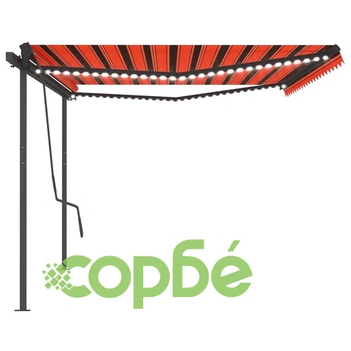 Ръчно прибираща се тента с LED, 5x3,5 м, оранжево и кафяво ➤ топ цена ➤ sorbe.bg