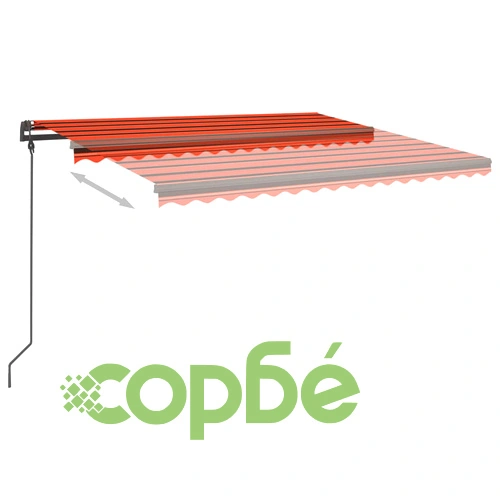 Ръчно прибираща се тента с LED, 5x3,5 м, оранжево и кафяво ➤ топ цена ➤ sorbe.bg