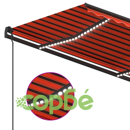 Ръчно прибираща се тента с LED, 5x3,5 м, оранжево и кафяво ➤ топ цена ➤ sorbe.bg