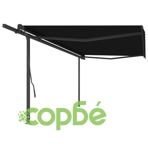 Ръчно прибиращ се сенник с прътове, 5x3,5 м, антрацит ➤ топ цена ➤ sorbe.bg