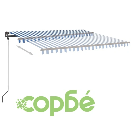 Автоматична тента с LED и сензор за вятър 5x3,5 м синьо и бяло ➤ топ цена ➤ sorbe.bg