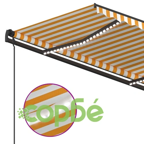 Автоматична тента с LED и сензор за вятър 5x3,5 м жълто и бяло ➤ топ цена ➤ sorbe.bg