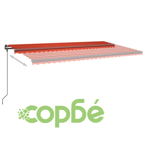 Ръчно прибираща се тента с LED, 6x3,5 м, оранжево и кафяво ➤ топ цена ➤ sorbe.bg